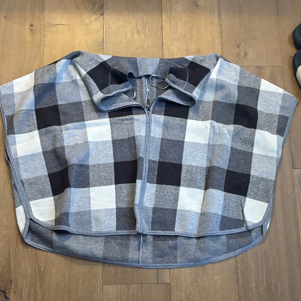 Tahari Black and Gray Plaid Poncho